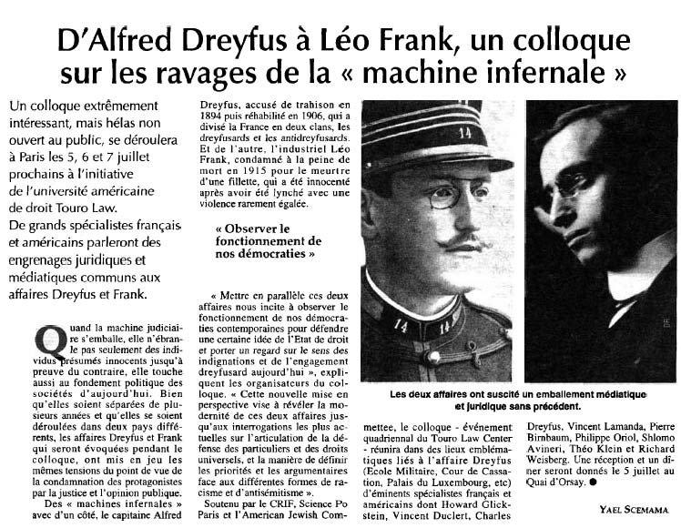 L’affaire Dreyfus en France, l’affaire Frank aux Etats-Unis : la machine infernale